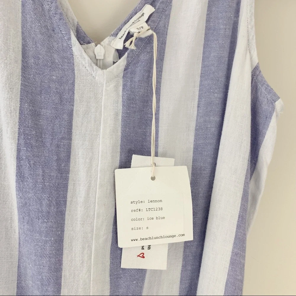 NWT BEACHLUNCHLOUNGE Striped Lennon Jumpsuit Blue White Linen Size Small - Picture 10 of 11